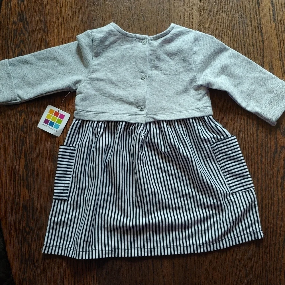 Healthtex Gray Black Pink Long Sleeve Dress with Pockets Size Girl's 2T NEW